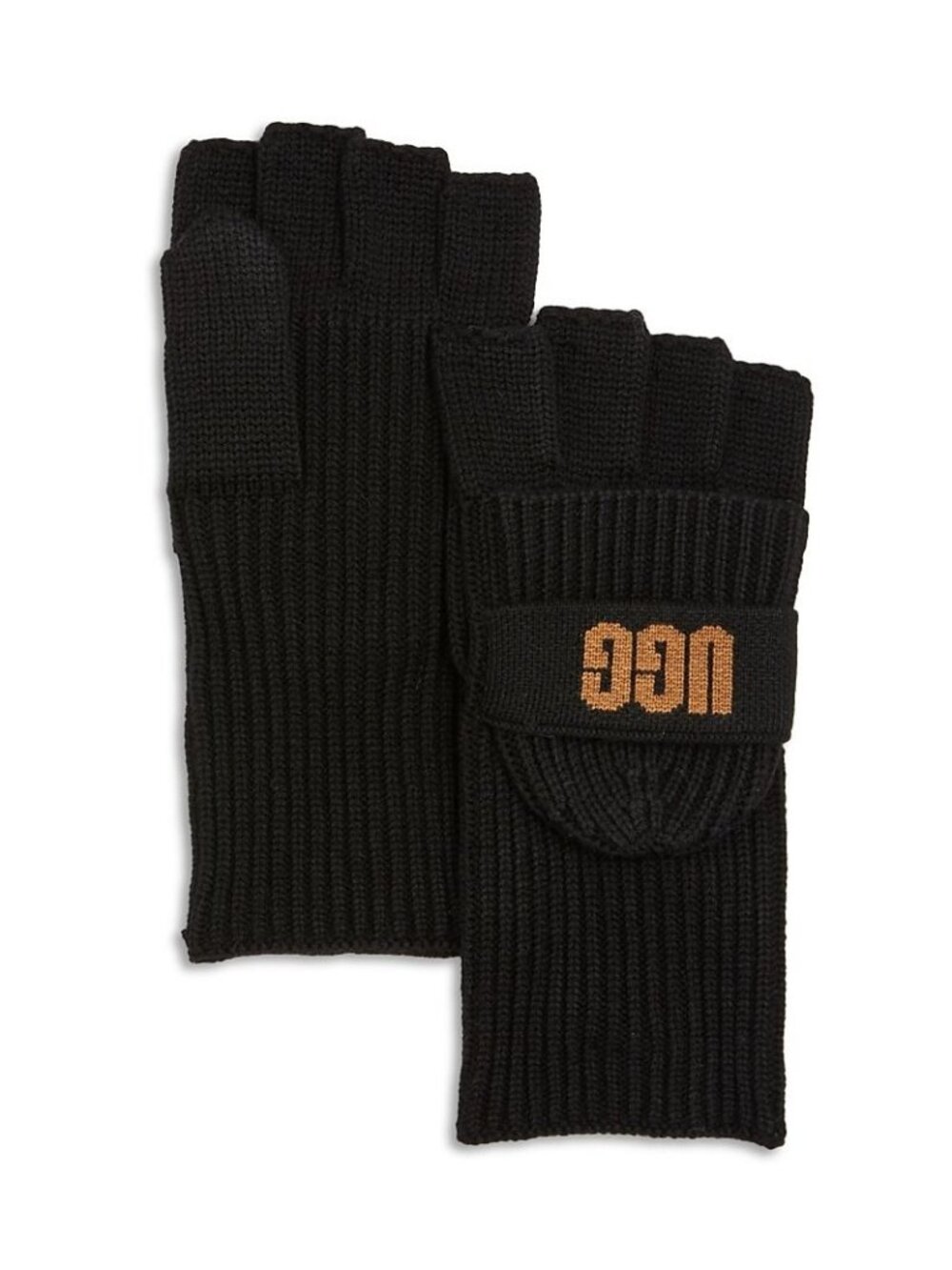 NWT Ugg Knit Logo Strap Fingerless Glove Mittens Black Size One Size
